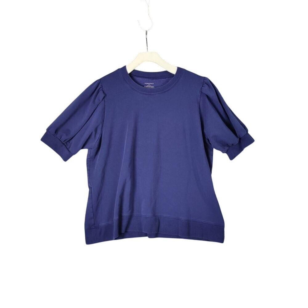 Summersalt Womens Cottage Minimalist Puff Sleeve Sweatshirt XL Blue French Terry